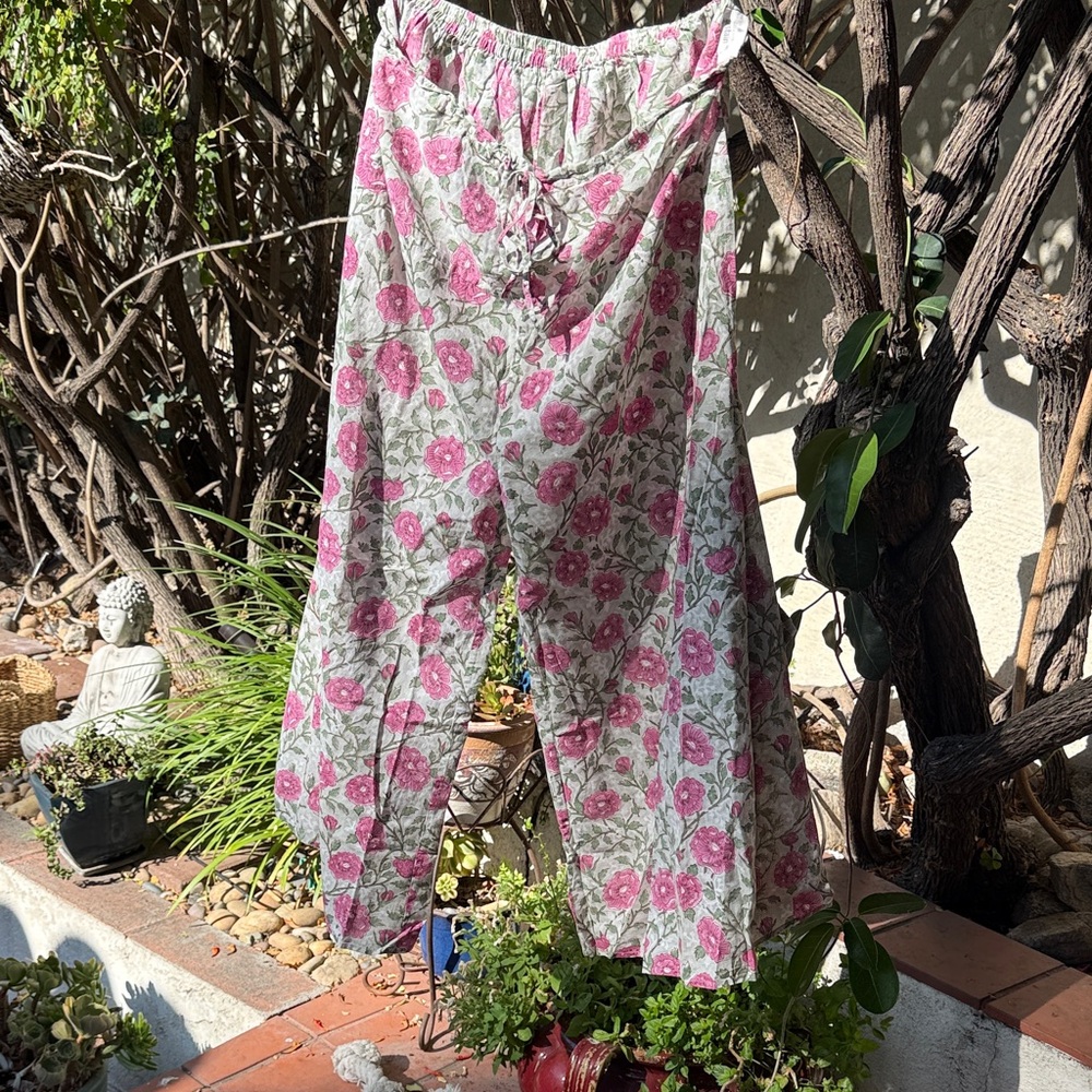 Floral Pink and Green Good Earth Palazzo Pants